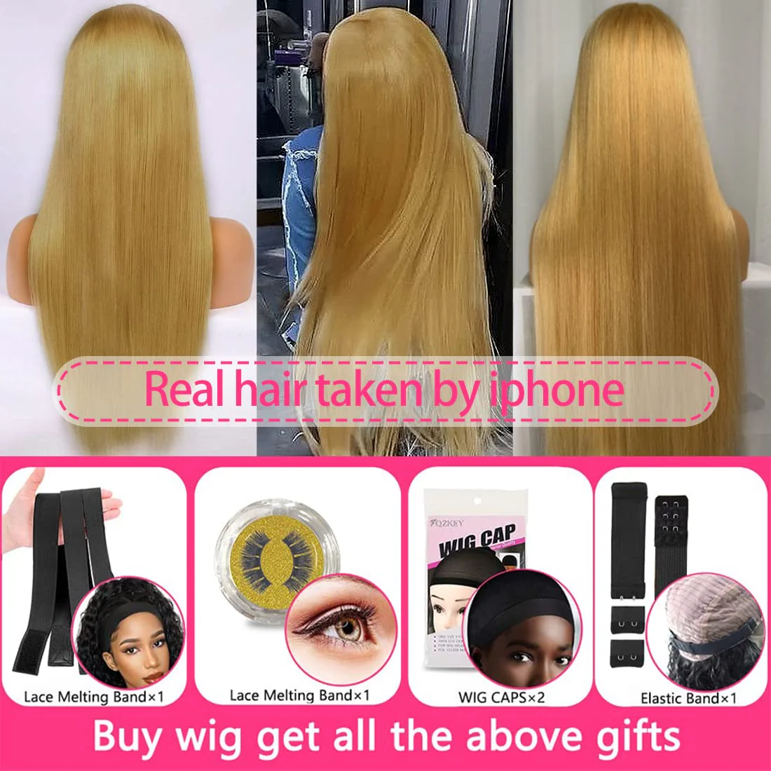 #27 Honey Blonde Straight Colored 13x4 HD Lace Frontal Wigs and 4x4 Lace Closure Wigs - Image 3