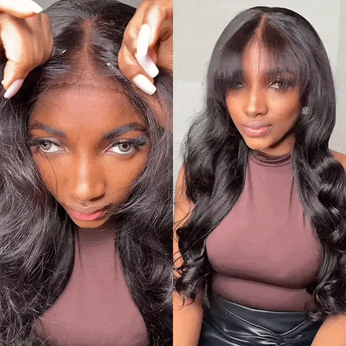 Curtain Air Bangs Body Wave Human Hair Wigs 13x4 /4x4 Lace Wig/ Full Machinemade Wig Available - Image 4