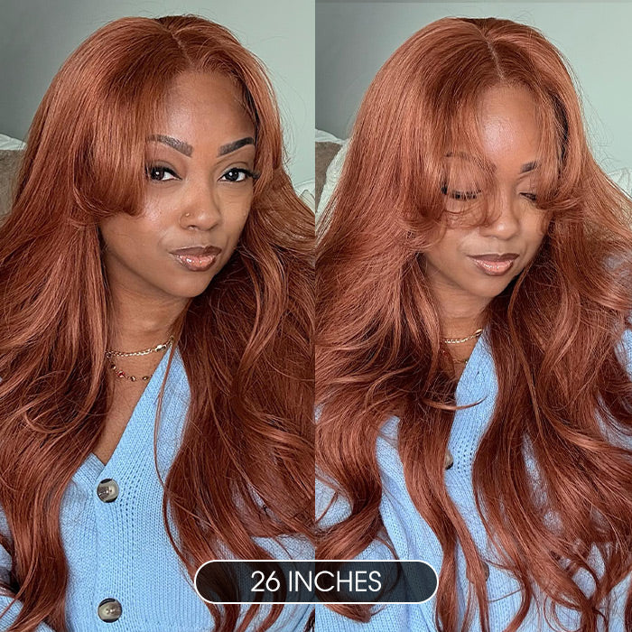 Curtain Bangs Glueless HD Lace Wig Reddish Brown Straight Human Hair Wigs with Adjustable Strap - Image 6