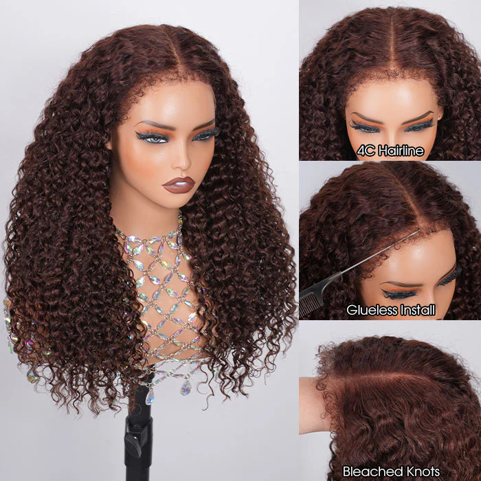 Glueless 4C Edges Curly Wig Reddish Brown Auburn Color Human Hair HD Lace Wig Kinky Edges Natural Hairline - Image 8