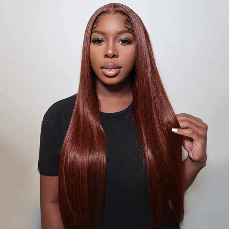 Glueless HD Lace Reddish Brown Straight Drawstring Wig Bleached Knots 180% Density Special Offer - Image 4