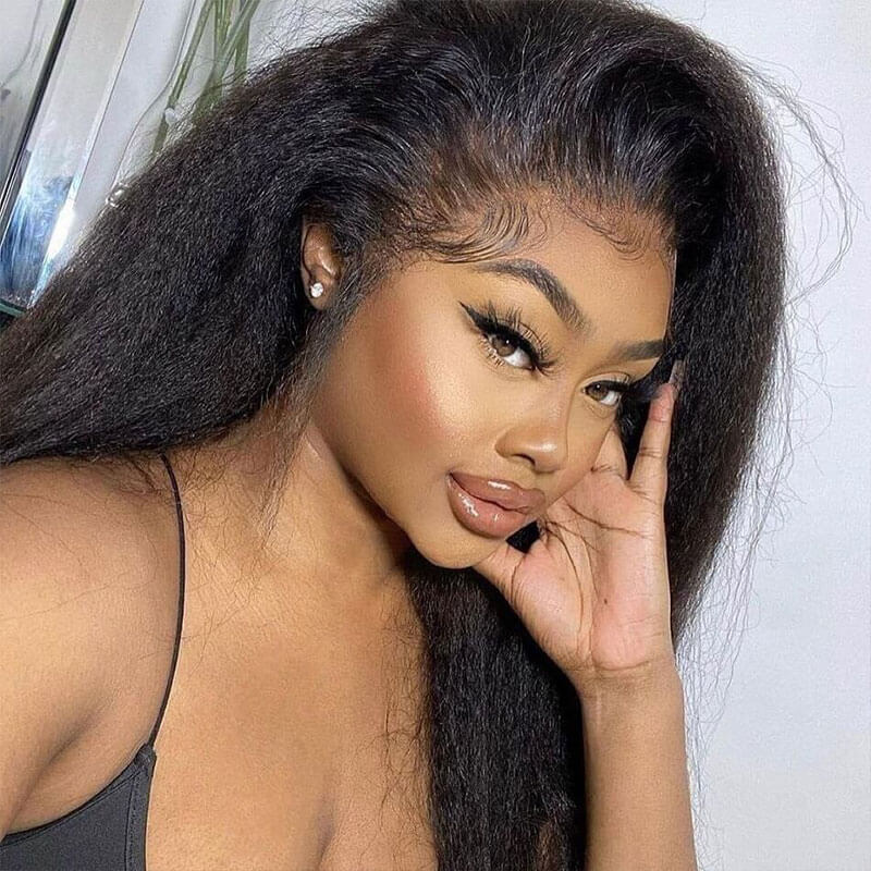 HD Transparent Lace Front Wig Kinky Straight Wig Human Hair For Women High Density - Image 3