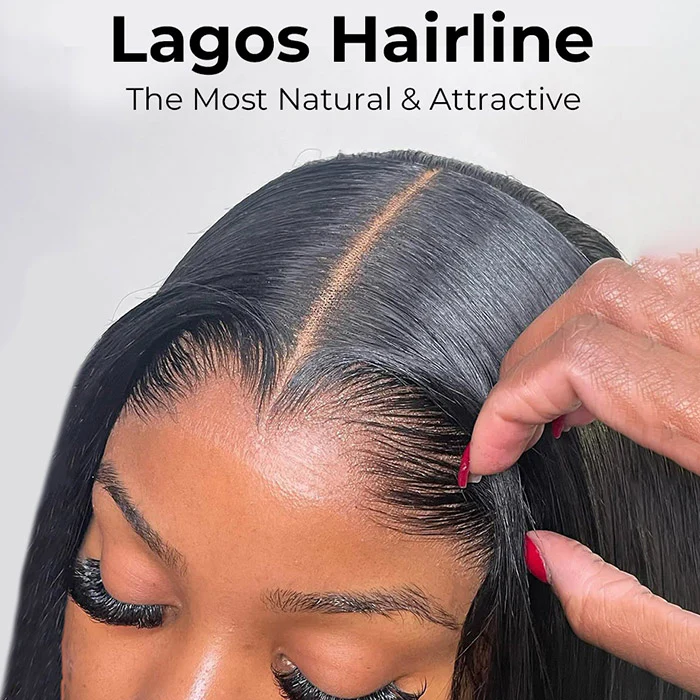 Preshaped M Lagos Hairline Kinky Straight Wig Widows Peak 13x4/13x6 Skin Melt Glueless Wig - Image 5