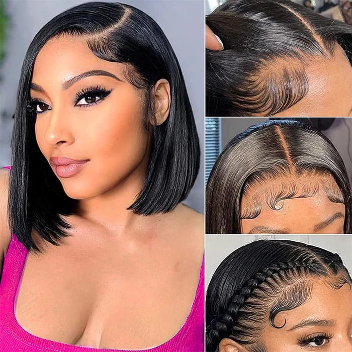 [$99 = 2 Wigs] 220% Density Straight & Curly Blunt Cut Bob Wig 4x4 HD Lace Closure Short Human Hair Wigs Special Offer - Image 3
