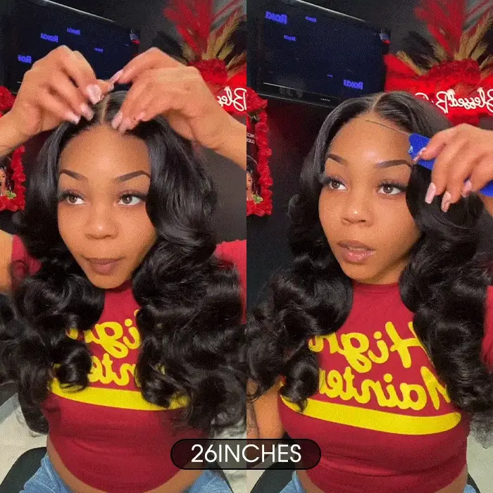 Curtain Bangs Glueless HD Lace Wig Chic Retro Body Wave Human Hair Wigs with Adjustable Strap - Image 4