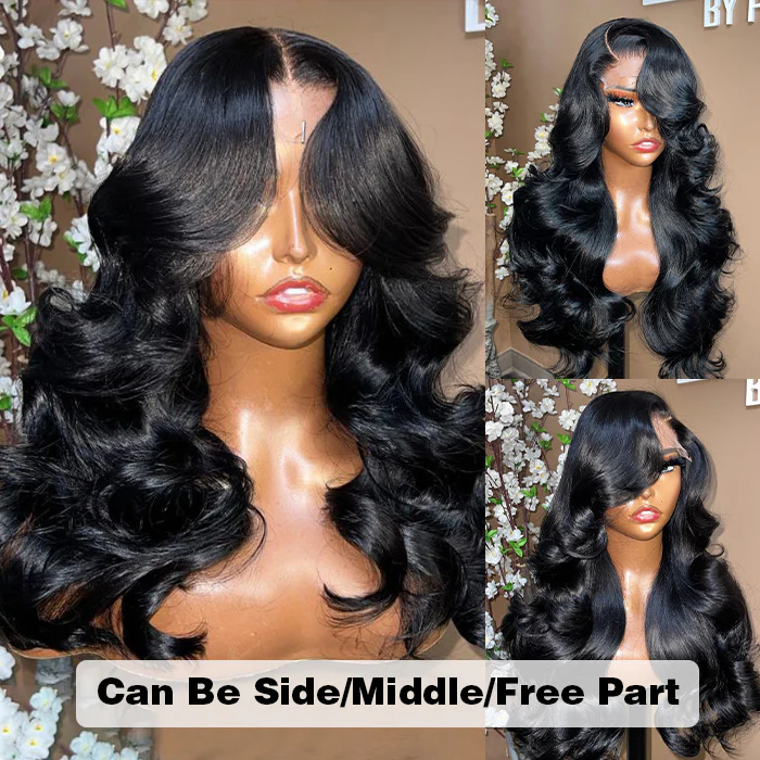 Curtain Bangs Glueless HD Lace Wig Chic Retro Body Wave Human Hair Wigs with Adjustable Strap - Image 7