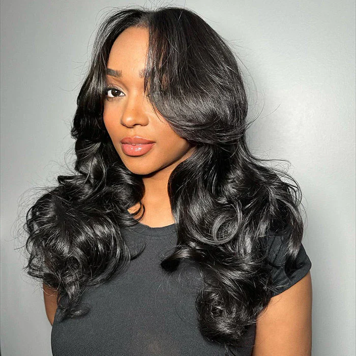 Curtain Bangs Glueless HD Lace Wig Chic Retro Body Wave Human Hair Wigs with Adjustable Strap - Image 8