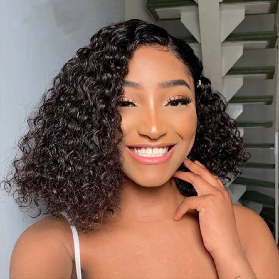 Short Cut 13*4 HD Transparent Lace Bob Wigs Water Wave Lace Front Wig - Image 3
