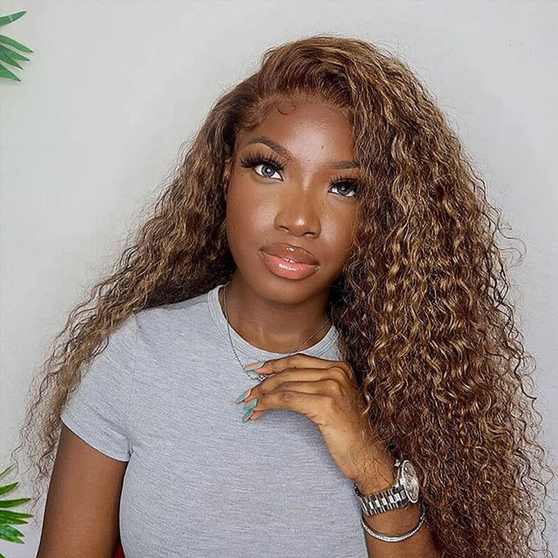 Subella 4/27 Highlight Wig Human Hair Brown Colored HD Transparent Lace Front Wig - Image 3